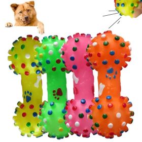 1pcs Pet Dog Cat Puppy Sound Polka Dot Squeaky Toy Rubber Dumbbell Chewing Funny Toy (Color: Yellow, size: M)