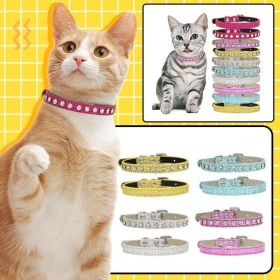 Super Shining Diamond Rhinestone Cat Collar Puppy Baby Dog Cat Collar Leather Strap Kitten Accessories Adjustable Puppy Collar (Color: Blue, size: 35cm)