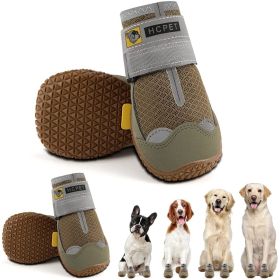 Dog Boots Breathable Dog Shoes for Small Medium Large Dogs; Waterproof Anti-Slip Puppy Booties Paw Protector for Hot Pavement Winter Snow Hiking with (Color: Khaki-waterproof, size: #8 (width 2.75 inch) for 74-91 lbs)